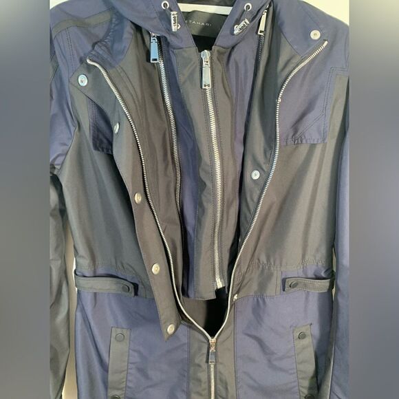 Elie Tahari EUC navy blue/black colorblock mid length jacket Size Small - Picture 2 of 8